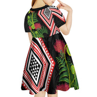 Aotearoa Tukutuku Motif Kid Short Sleeve Dress Pohutukawa and Fern Leaves LT03 - Polynesian Pride