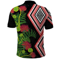 Aotearoa Tukutuku Motif Polo Shirt Pohutukawa and Fern Leaves LT03 - Polynesian Pride