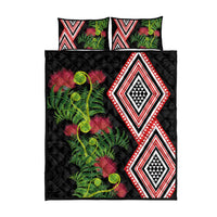 Aotearoa Tukutuku Motif Quilt Bed Set Pohutukawa and Fern Leaves LT03 - Polynesian Pride
