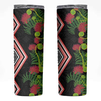 Aotearoa Tukutuku Motif Skinny Tumbler Pohutukawa and Fern Leaves LT03 Black - Polynesian Pride