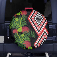 Aotearoa Tukutuku Motif Spare Tire Cover Pohutukawa and Fern Leaves LT03 No hole Black - Polynesian Pride