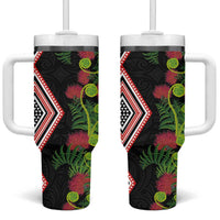 Aotearoa Tukutuku Motif Tumbler With Handle Pohutukawa and Fern Leaves LT03 One Size: 40 oz Black - Polynesian Pride