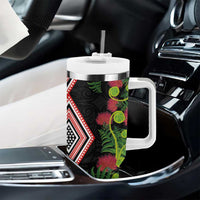 Aotearoa Tukutuku Motif Tumbler With Handle Pohutukawa and Fern Leaves LT03 - Polynesian Pride