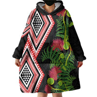 Aotearoa Tukutuku Motif Wearable Blanket Hoodie Pohutukawa and Fern Leaves LT03 - Polynesian Pride
