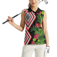 Aotearoa Tukutuku Motif Women Sleeveless Polo Shirt Pohutukawa and Fern Leaves LT03 - Polynesian Pride