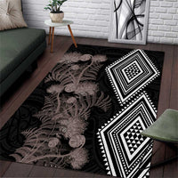 Aotearoa Tukutuku Motif Area Rug Pohutukawa and Fern Leaves Grayscale Color LT03 Black - Polynesian Pride