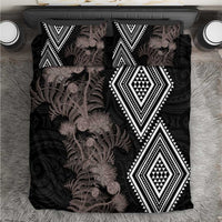 Aotearoa Tukutuku Motif Bedding Set Pohutukawa and Fern Leaves Grayscale Color LT03 Black - Polynesian Pride