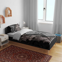 Aotearoa Tukutuku Motif Bedding Set Pohutukawa and Fern Leaves Grayscale Color LT03 - Polynesian Pride