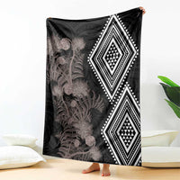 Aotearoa Tukutuku Motif Blanket Pohutukawa and Fern Leaves Grayscale Color LT03 - Polynesian Pride