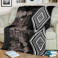 Aotearoa Tukutuku Motif Blanket Pohutukawa and Fern Leaves Grayscale Color LT03 - Polynesian Pride