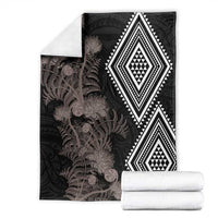 Aotearoa Tukutuku Motif Blanket Pohutukawa and Fern Leaves Grayscale Color LT03 - Polynesian Pride