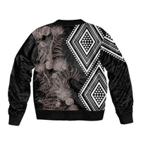 Aotearoa Tukutuku Motif Bomber Jacket Pohutukawa and Fern Leaves Grayscale Color LT03 - Polynesian Pride