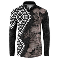 Aotearoa Tukutuku Motif Button Sweatshirt Pohutukawa and Fern Leaves Grayscale Color