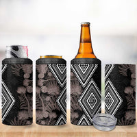 Aotearoa Tukutuku Motif 4 in 1 Can Cooler Tumbler Pohutukawa and Fern Leaves Grayscale Color LT03 - Polynesian Pride