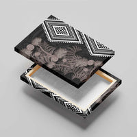 Aotearoa Tukutuku Motif Canvas Wall Art Pohutukawa and Fern Leaves Grayscale Color LT03 - Polynesian Pride