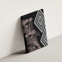 Aotearoa Tukutuku Motif Canvas Wall Art Pohutukawa and Fern Leaves Grayscale Color LT03 - Polynesian Pride