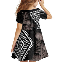 Aotearoa Tukutuku Motif Family Matching Long Sleeve Bodycon Dress and Hawaiian Shirt Pohutukawa and Fern Leaves Grayscale Color LT03 - Polynesian Pride