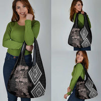 Aotearoa Tukutuku Motif Grocery Bag Pohutukawa and Fern Leaves Grayscale Color LT03 - Polynesian Pride