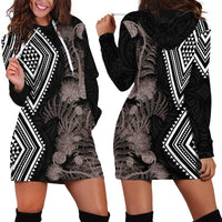 Aotearoa Tukutuku Motif Hoodie Dress Pohutukawa and Fern Leaves Grayscale Color LT03 - Polynesian Pride