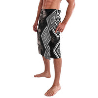 Aotearoa Tukutuku Motif Lavalava Pohutukawa and Fern Leaves Grayscale Color LT03 - Polynesian Pride