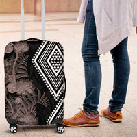 Aotearoa Tukutuku Motif Luggage Cover Pohutukawa and Fern Leaves Grayscale Color LT03 Black - Polynesian Pride