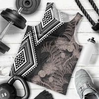 Aotearoa Tukutuku Motif Men Tank Top Pohutukawa and Fern Leaves Grayscale Color LT03 - Polynesian Pride