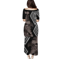 Aotearoa Tukutuku Motif Puletasi Pohutukawa and Fern Leaves Grayscale Color LT03 - Polynesian Pride