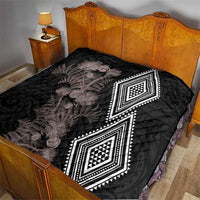 Aotearoa Tukutuku Motif Quilt Pohutukawa and Fern Leaves Grayscale Color LT03 - Polynesian Pride