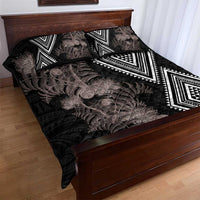 Aotearoa Tukutuku Motif Quilt Bed Set Pohutukawa and Fern Leaves Grayscale Color LT03 - Polynesian Pride