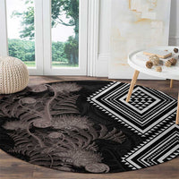 Aotearoa Tukutuku Motif Round Carpet Pohutukawa and Fern Leaves Grayscale Color LT03 - Polynesian Pride