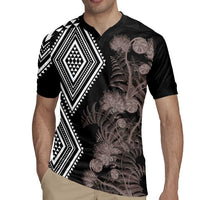 Aotearoa Tukutuku Motif Rugby Jersey Pohutukawa and Fern Leaves Grayscale Color LT03 - Polynesian Pride