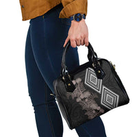 Aotearoa Tukutuku Motif Shoulder Handbag Pohutukawa and Fern Leaves Grayscale Color LT03 - Polynesian Pride