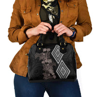 Aotearoa Tukutuku Motif Shoulder Handbag Pohutukawa and Fern Leaves Grayscale Color LT03 - Polynesian Pride