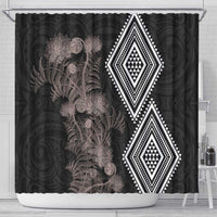 Aotearoa Tukutuku Motif Shower Curtain Pohutukawa and Fern Leaves Grayscale Color LT03 - Polynesian Pride