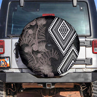 Aotearoa Tukutuku Motif Spare Tire Cover Pohutukawa and Fern Leaves Grayscale Color LT03 Black - Polynesian Pride