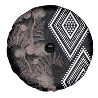 Aotearoa Tukutuku Motif Spare Tire Cover Pohutukawa and Fern Leaves Grayscale Color LT03 - Polynesian Pride