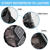 Aotearoa Tukutuku Motif Spare Tire Cover Pohutukawa and Fern Leaves Grayscale Color LT03 - Polynesian Pride