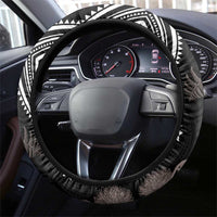 Aotearoa Tukutuku Motif Steering Wheel Cover Pohutukawa and Fern Leaves Grayscale Color LT03 - Polynesian Pride