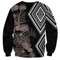 Aotearoa Tukutuku Motif Sweatshirt Pohutukawa and Fern Leaves Grayscale Color LT03 - Polynesian Pride