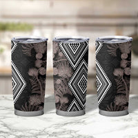 Aotearoa Tukutuku Motif Tumbler Cup Pohutukawa and Fern Leaves Grayscale Color LT03 - Polynesian Pride