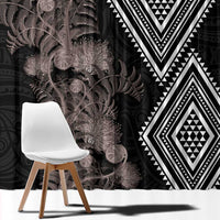 Aotearoa Tukutuku Motif Window Curtain Pohutukawa and Fern Leaves Grayscale Color LT03 - Polynesian Pride