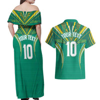 Custom Cook Islands Rugby Couples Matching Off Shoulder Maxi Dress and Hawaiian Shirt Tatau Art Sport Style Green Color LT03 - Polynesian Pride