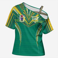 Custom Cook Islands Rugby Cross Shoulder Shirt Tatau Art Sport Style Green Color LT03 Female Green - Polynesian Pride