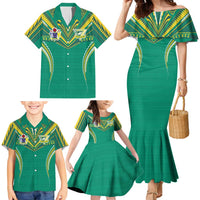 Custom Cook Islands Rugby Family Matching Mermaid Dress and Hawaiian Shirt Tatau Art Sport Style Green Color LT03 - Polynesian Pride
