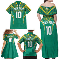 Custom Cook Islands Rugby Family Matching Off Shoulder Maxi Dress and Hawaiian Shirt Tatau Art Sport Style Green Color LT03 - Polynesian Pride