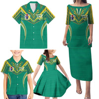 Custom Cook Islands Rugby Family Matching Puletasi and Hawaiian Shirt Tatau Art Sport Style Green Color LT03 - Polynesian Pride
