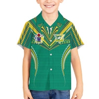 Custom Cook Islands Rugby Family Matching Short Sleeve Bodycon Dress and Hawaiian Shirt Tatau Art Sport Style Green Color LT03 Son's Shirt Green - Polynesian Pride