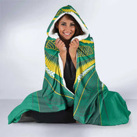 Custom Cook Islands Rugby Hooded Blanket Tatau Art Sport Style Green Color LT03 - Polynesian Pride
