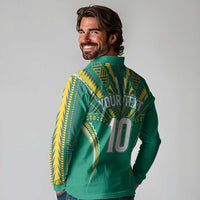 Custom Cook Islands Rugby Long Sleeve Polo Shirt Tatau Art Sport Style Green Color LT03 - Polynesian Pride