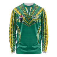 Custom Cook Islands Rugby Long Sleeve Shirt Tatau Art Sport Style Green Color LT03 Unisex Green - Polynesian Pride